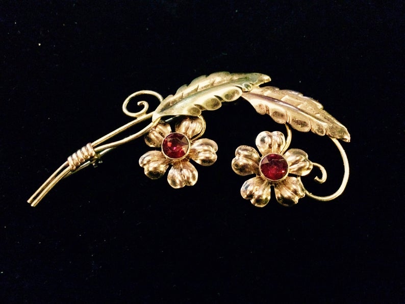 Vintage Van Dell 1/20 12K Gold on Sterling Floral Brooch with Red  Stones~1956 Collectible Series ~ - Support Local - Chico Support Local –  Chico
